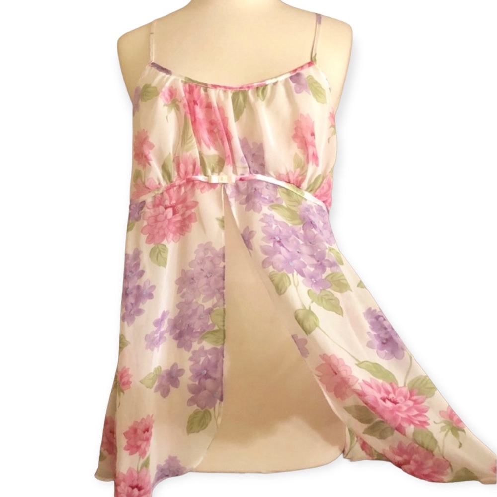 1980’s Open Front‎ Floral Sheer Chemise Summer Camisole Top, Vintage Lingerie, S - Picture 1 of 5